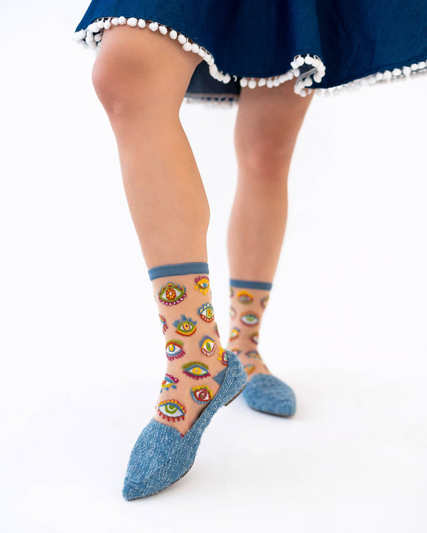 Evil Eye Sheer Crew Socks