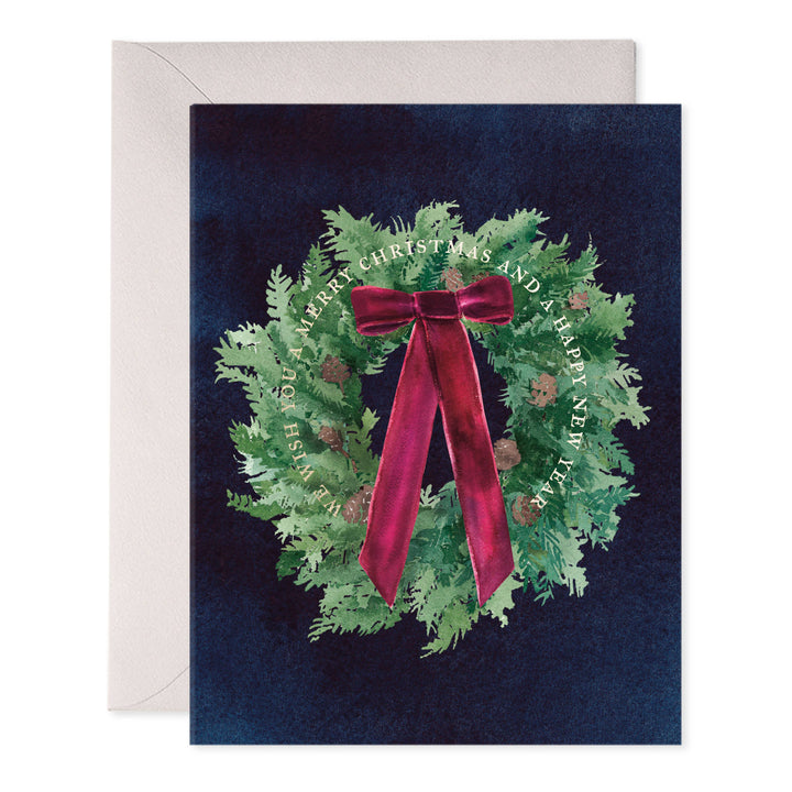 Velvet Bow Wreath Christmas & New Year Greeting Card