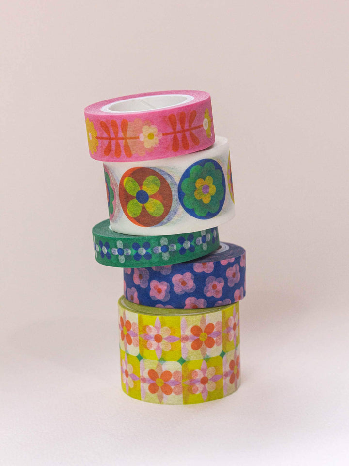 Primrose Party 15mm • Retro Scattered Flowers Washi Tape