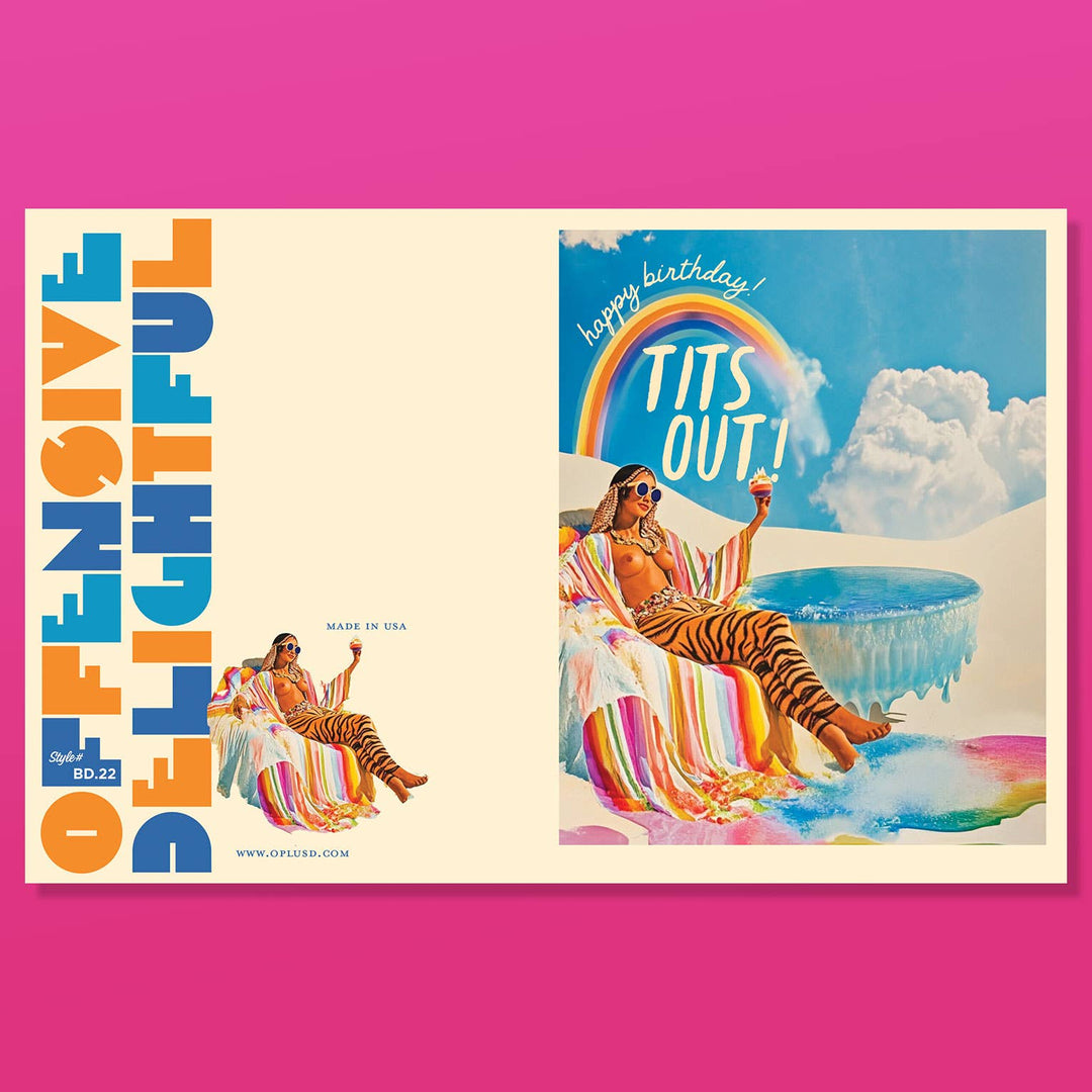 TIGER RAINBOW GIRL birthday fantasy card