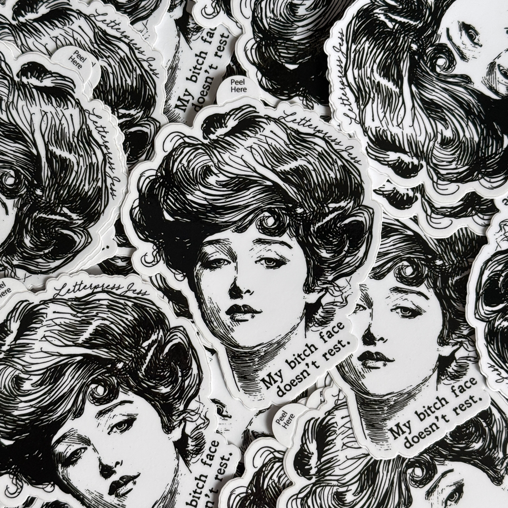 Gibson Girl Bitch Face Doesn't Rest Sticker