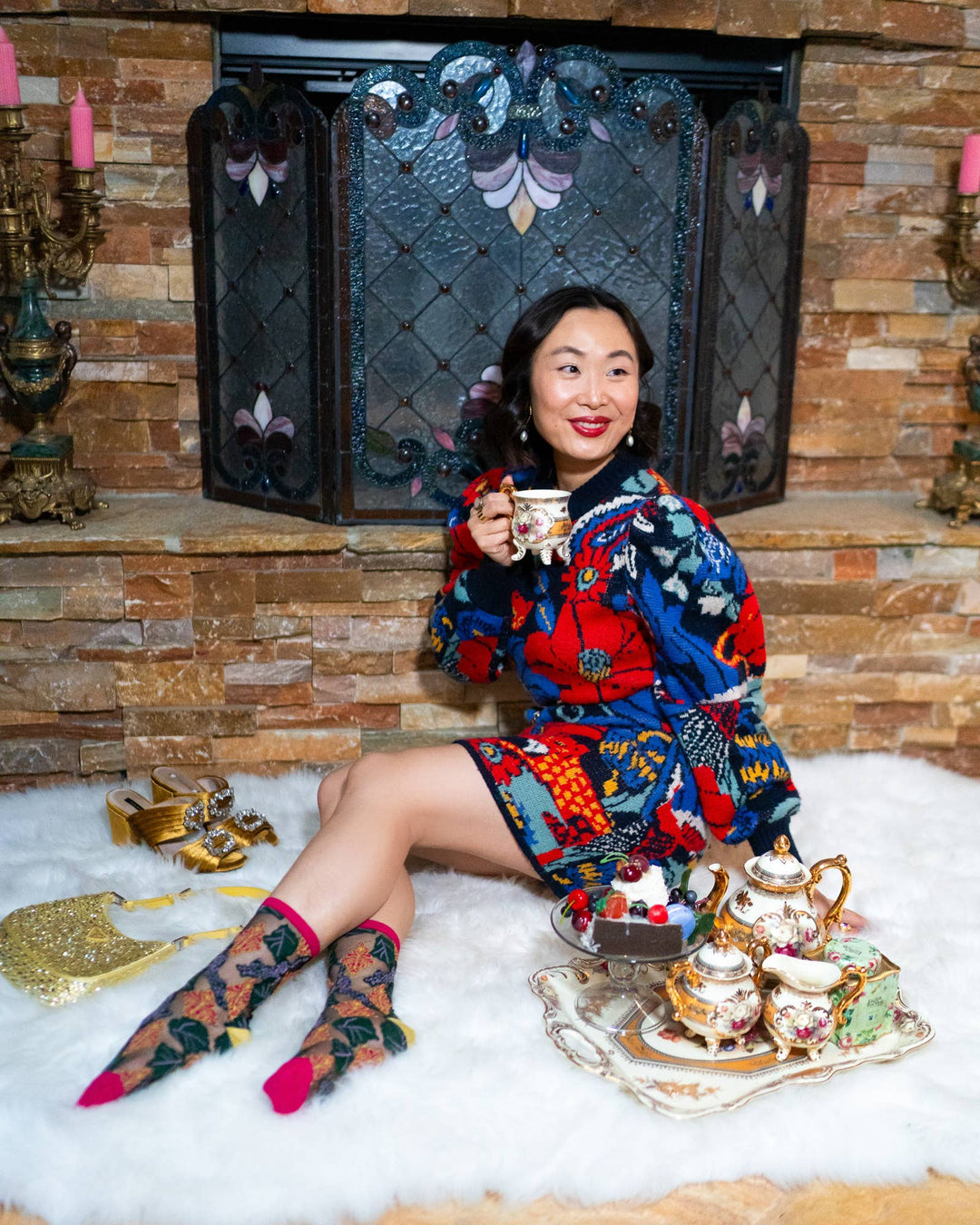 Brocade Jaguar Black Sheer Crew Sock