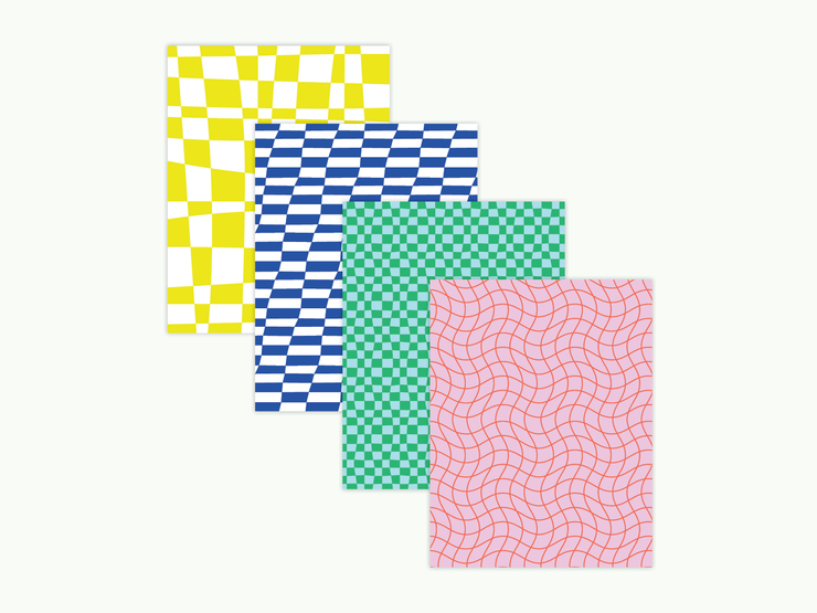 Space Time Checks Assorted Pattern Blank Greeting Card Set