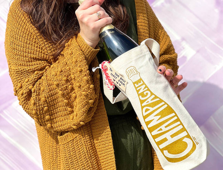 Champagne Single Wine Totes: Denim