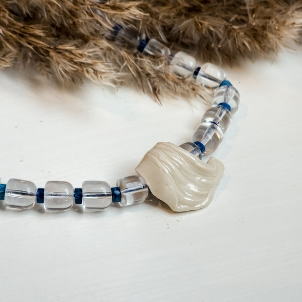 Glass & Blue Vintage Bead Necklace w/ Shell Charm