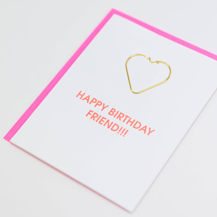 Happy Birthday Friend - Heart Paper Clip Letterpress Card