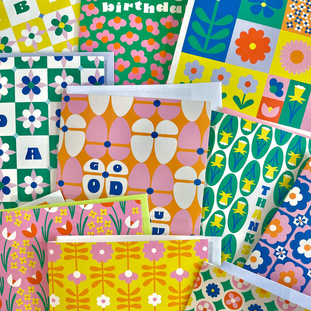Flower Tower • Retro Flower Pattern Birthday Card