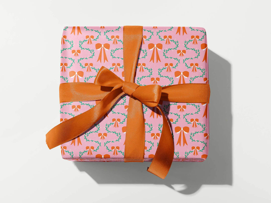 Coquette Christmas (Pink) • Holly and Bows Pattern Gift Wrap