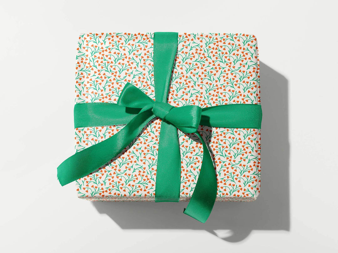 Crimson Buds • Red Floral Christmas Vines Gift Wrap