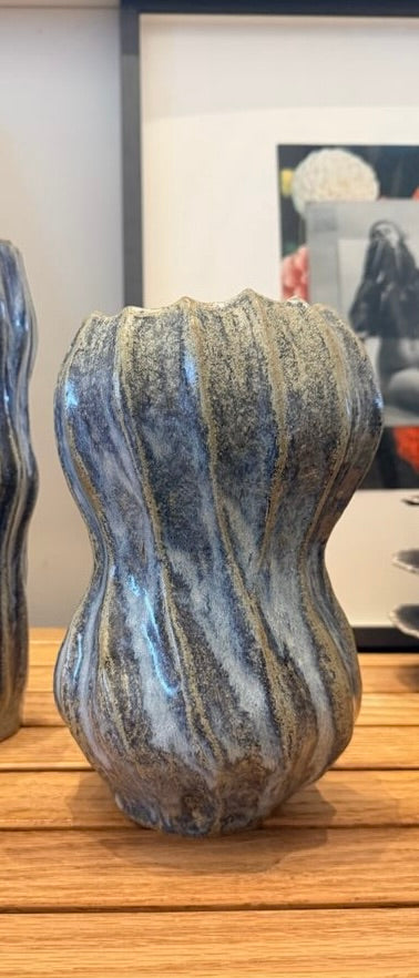 Short Blue Curvy Vase