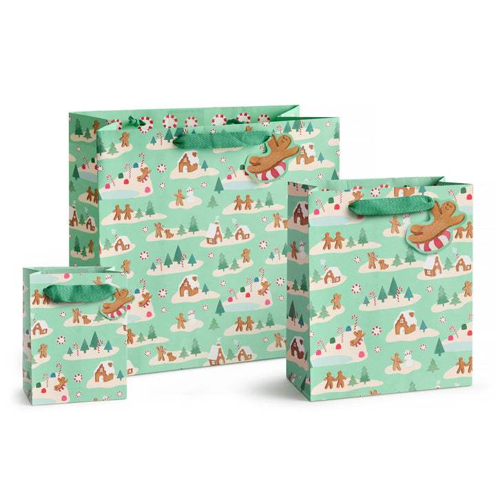 Mint Gingerbread Village Gift Bag, Medium