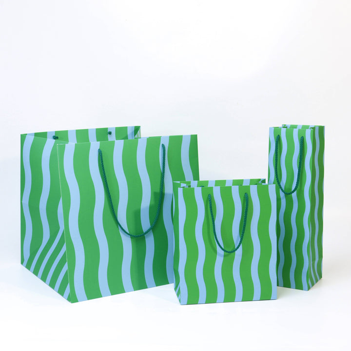 Green/Aqua Fussy Stripe Large Square Gift Bag