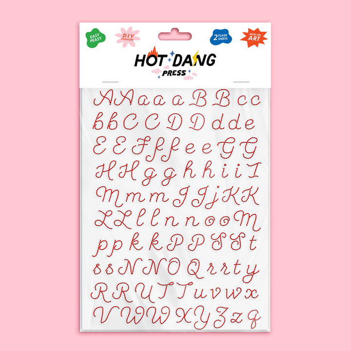 Red Embroidery Alphabet Sheet Set