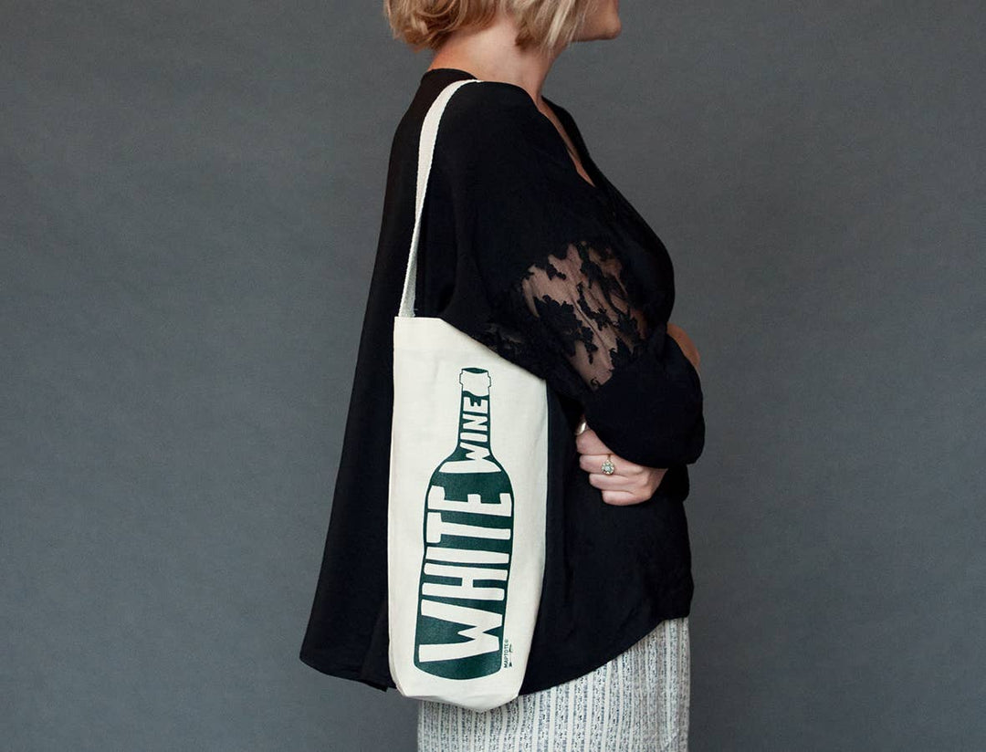 White Single Wine Totes: Natural