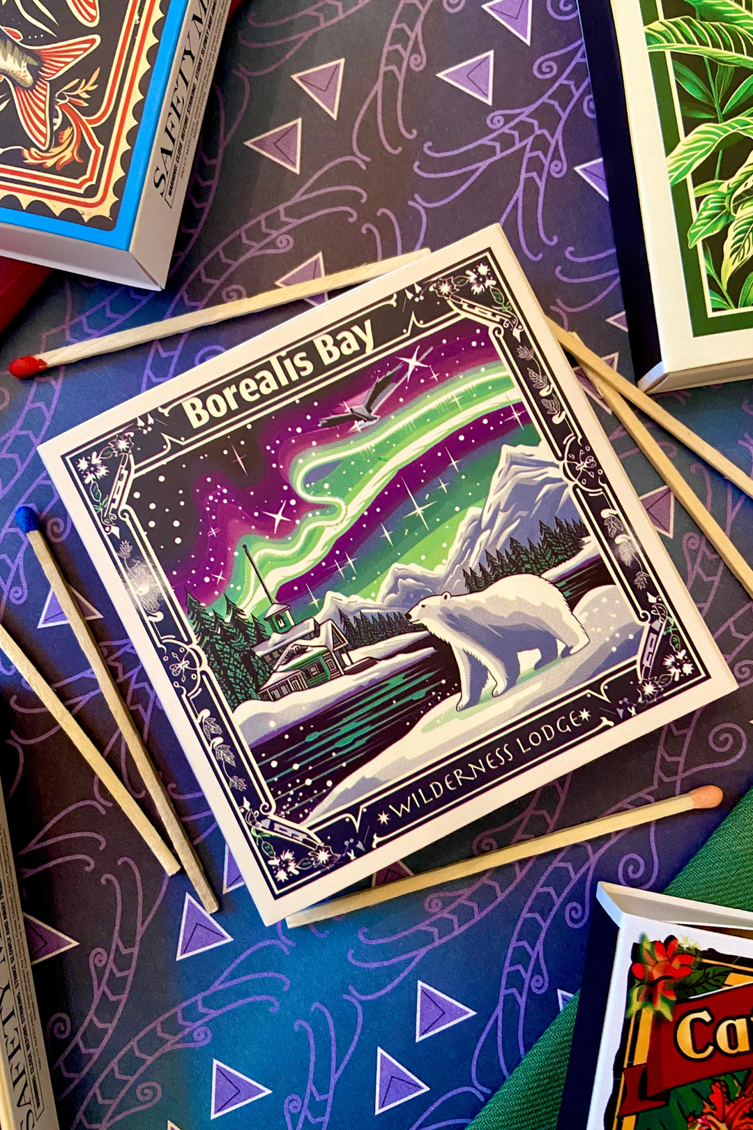 Aurora Borealis Bay Winter Luxury Safety Match Box