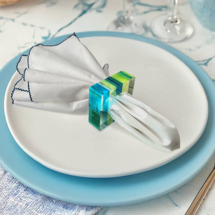 Napkin Rings - Set of 4: Blue-Green / Square