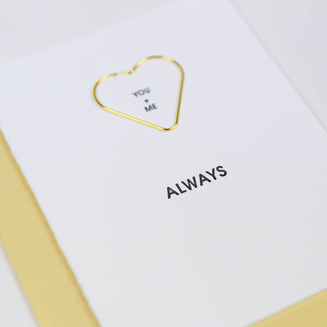 You + Me Always - Heart Paper Clip Letterpress Card