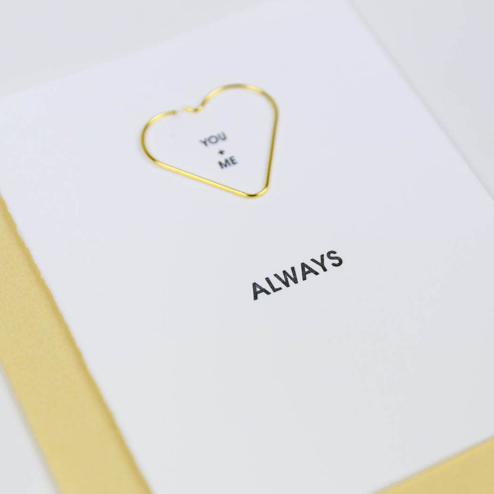 You + Me Always - Heart Paper Clip Letterpress Card