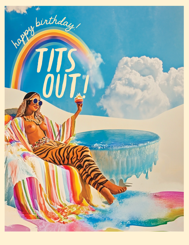 TIGER RAINBOW GIRL birthday fantasy card