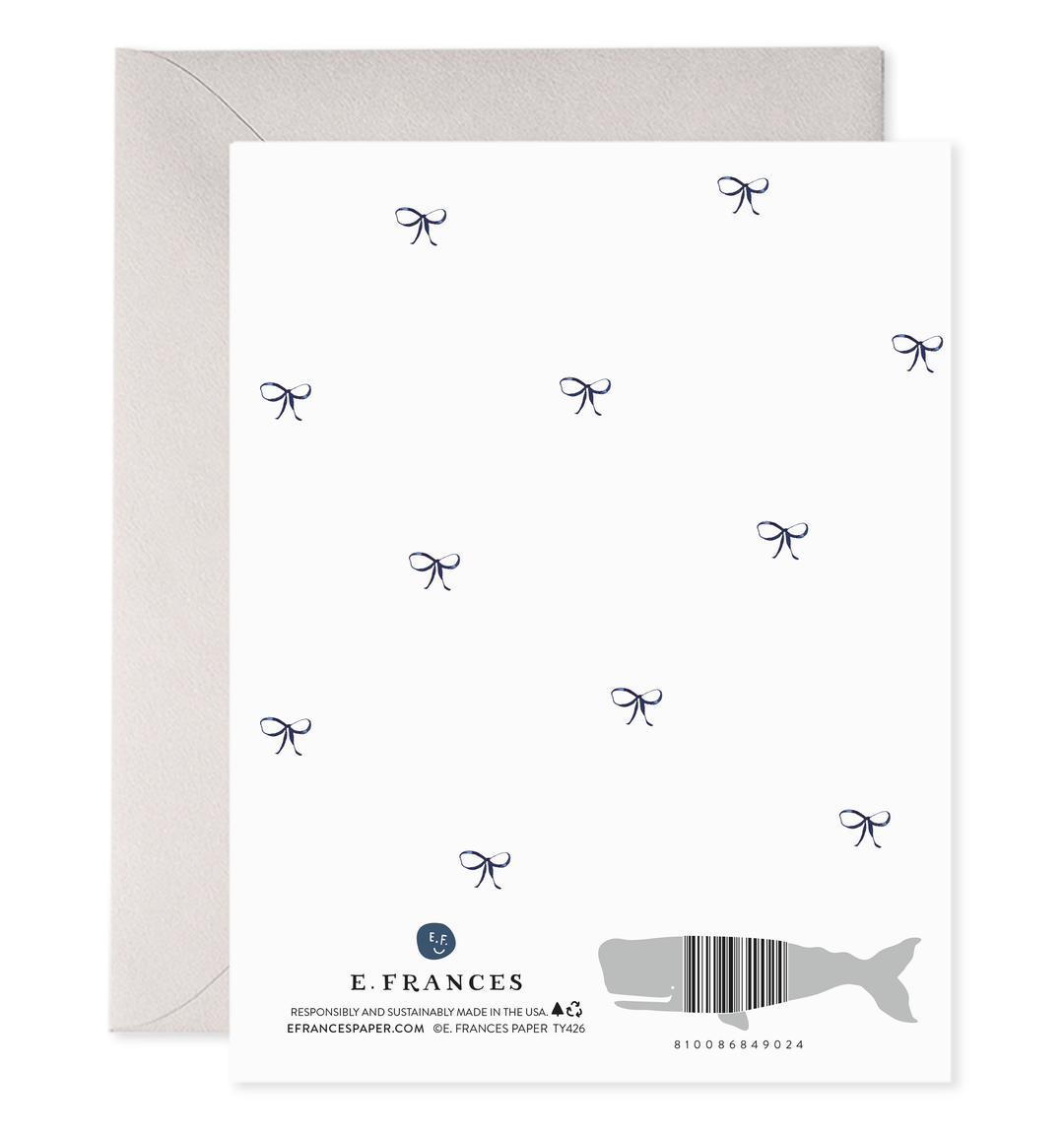 Big Navy Striped Bow Thank You Note Greeting Card