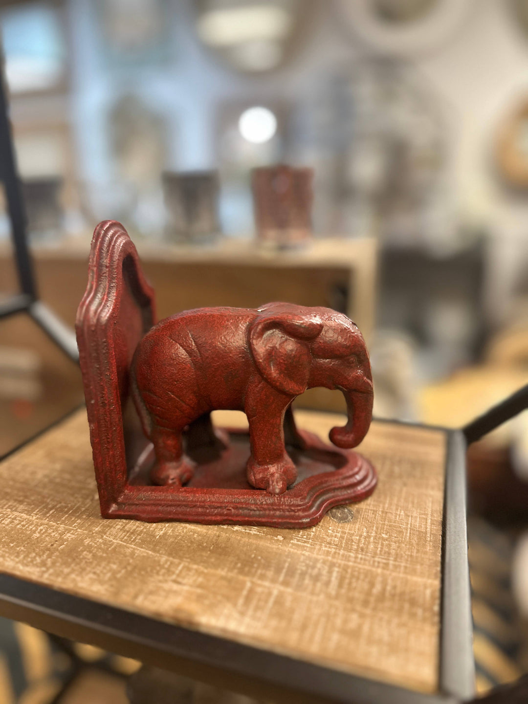 Cast Iron Elephant Bookend in Antiqued Red Finish
