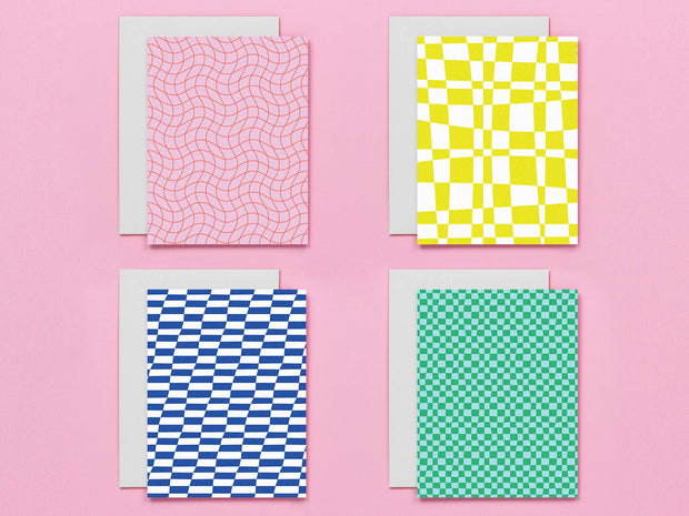 Space Time Checks Assorted Pattern Blank Greeting Card Set