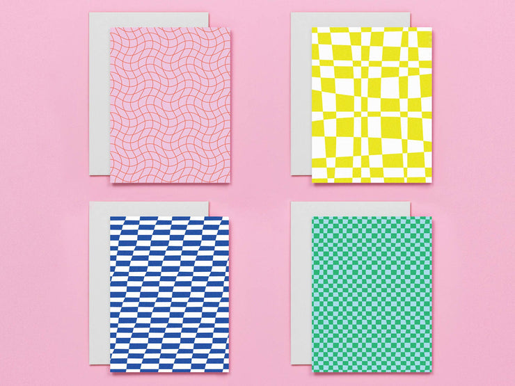 Space Time Checks Assorted Pattern Blank Greeting Card Set