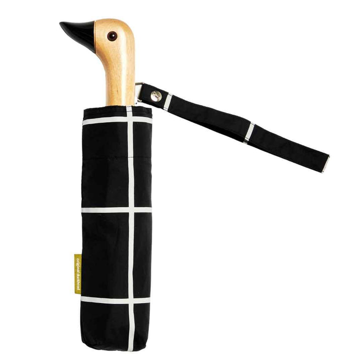 Stylish Black Grid Compact Eco-friendly Duck Umbrella