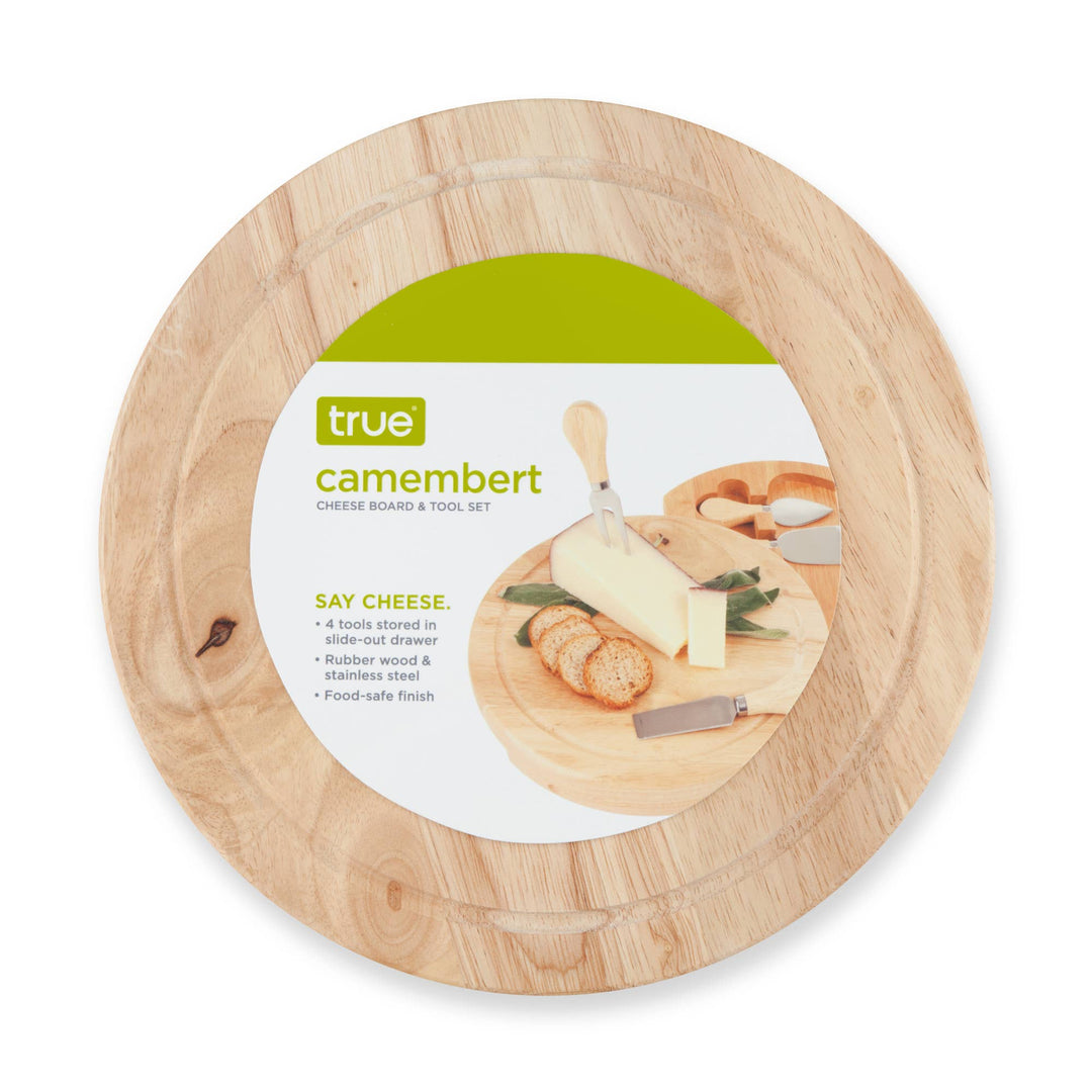 Camembert 10 inch Round Wood Cheese Board Tool Set of 5