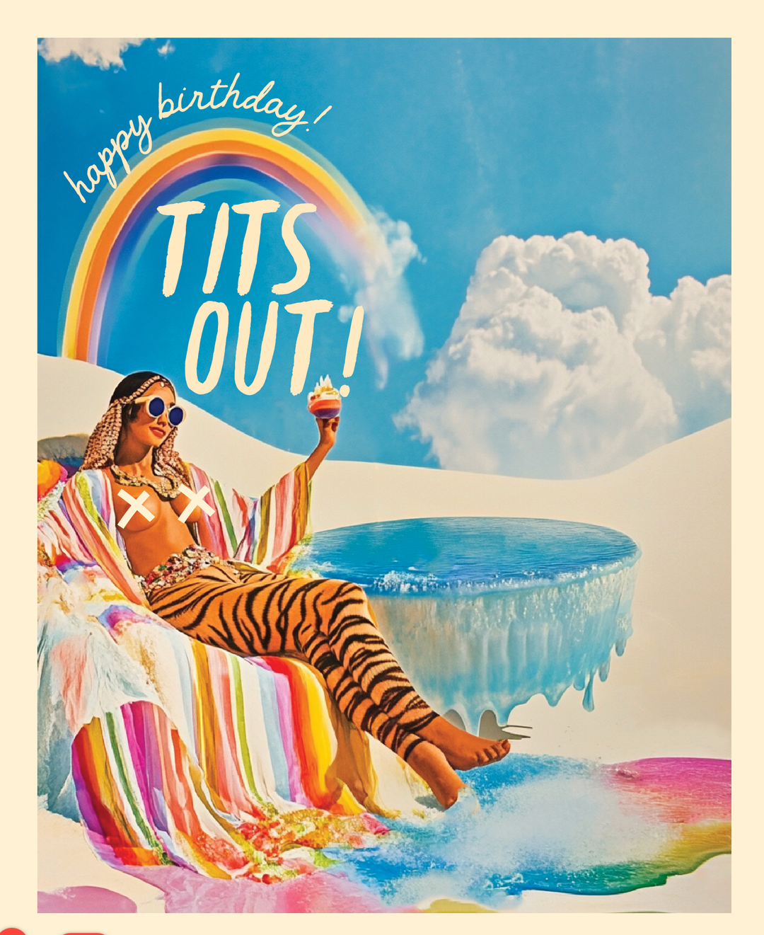 TIGER RAINBOW GIRL birthday fantasy card