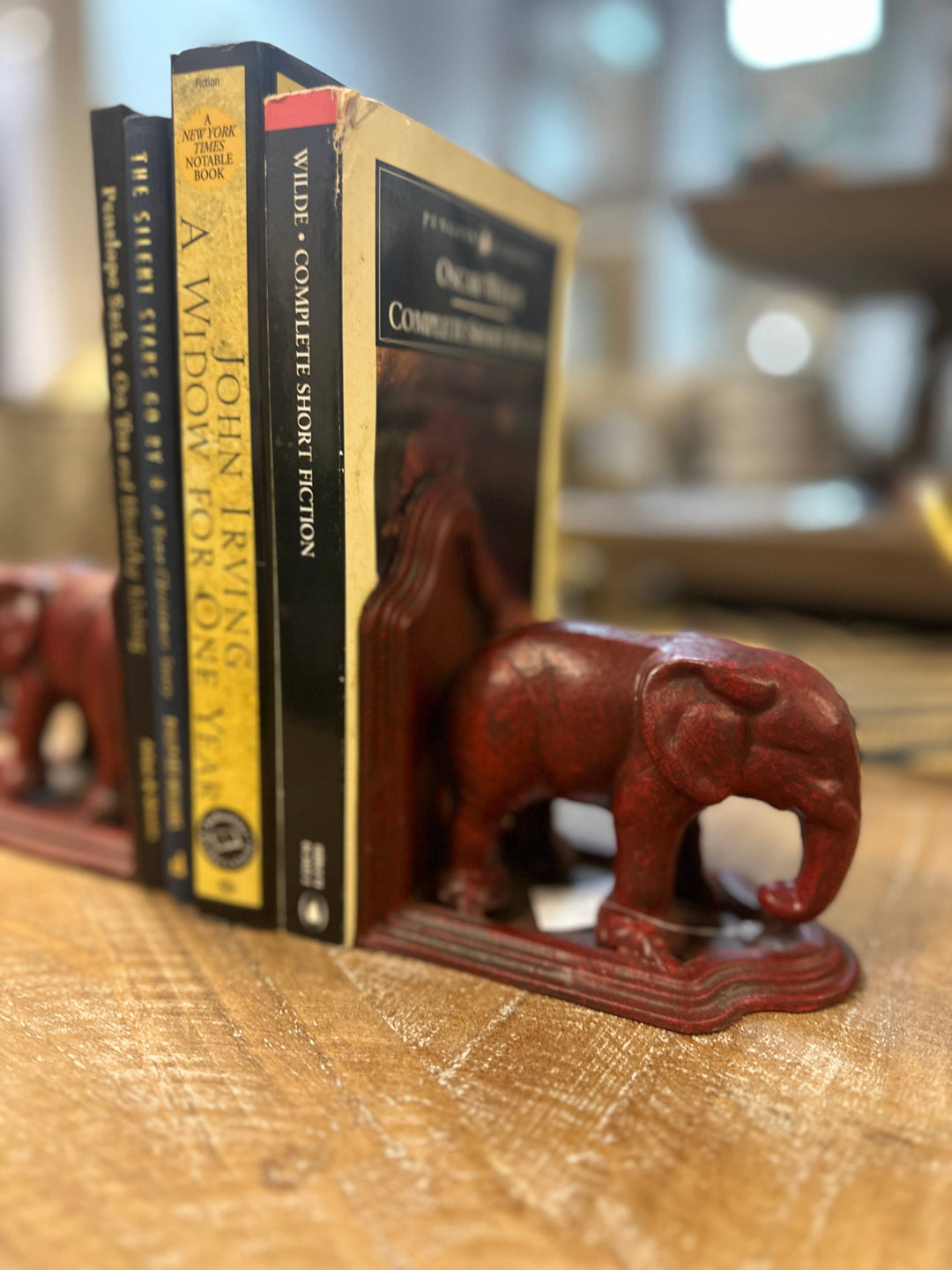 Cast Iron Elephant Bookend in Antiqued Red Finish