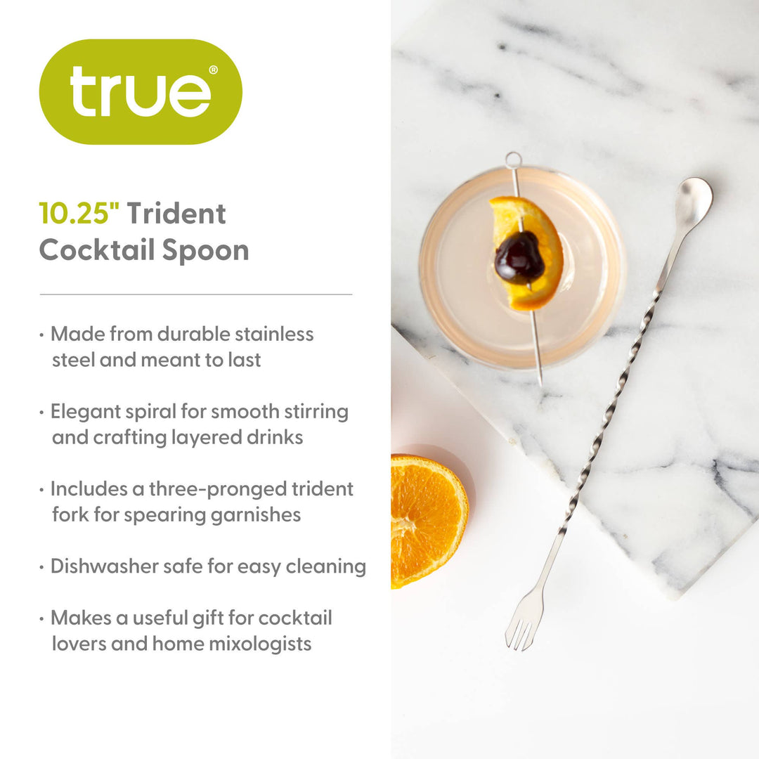Trident 10.25 inch Stainless Spiral Cocktail Spoon and Fork