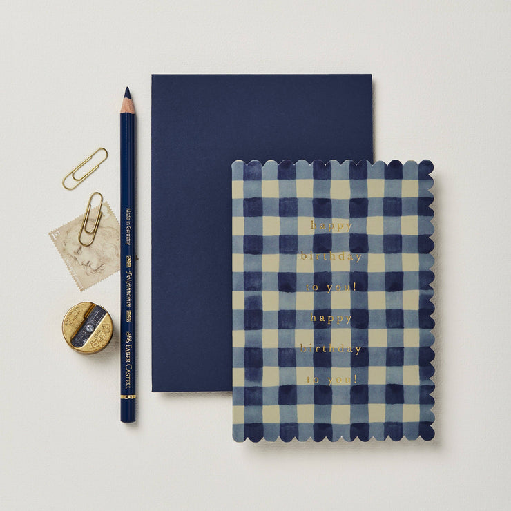 Blue Gingham 'Happy Birthday to you!' Card