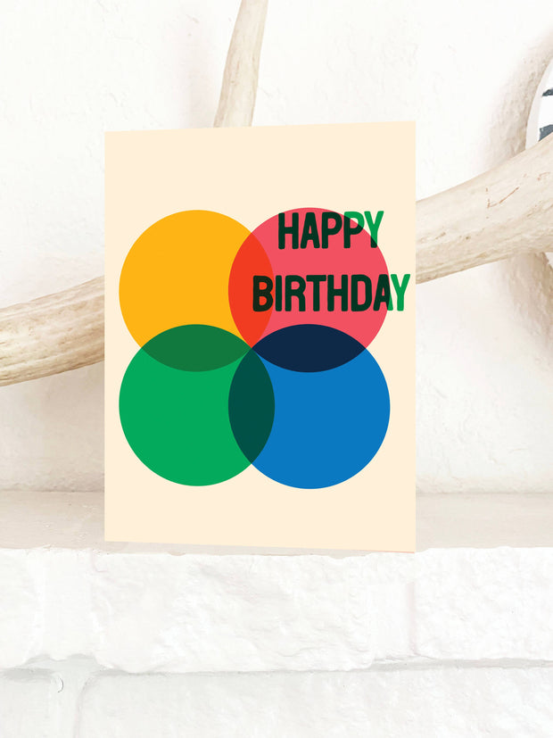 Happy Birthday Rainbow Risograph Circles - Mod Greeting Card