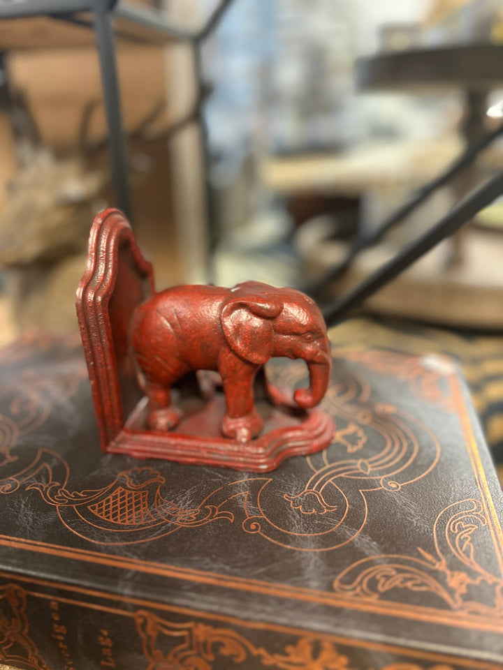 Cast Iron Elephant Bookend in Antiqued Red Finish