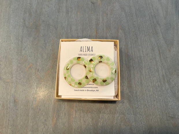 Mint Oval Checker Earrings