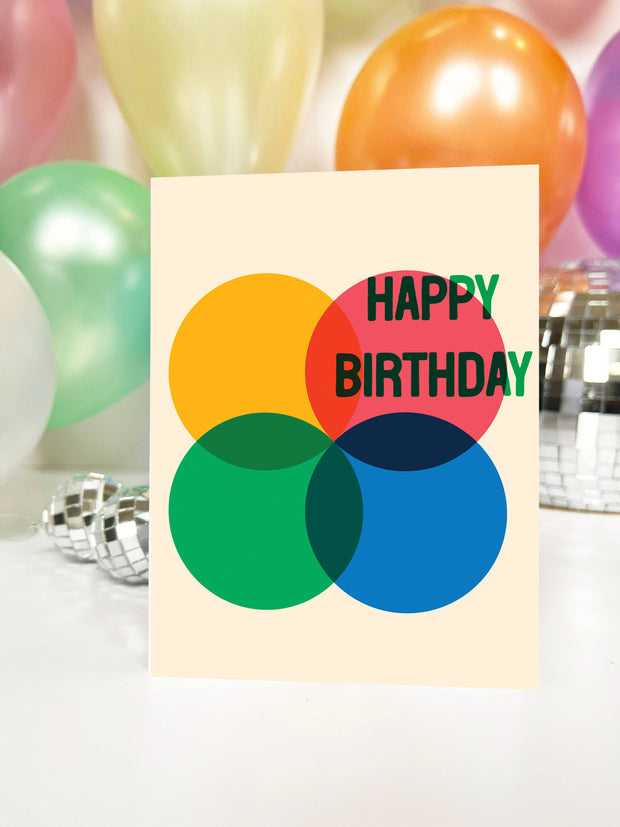 Happy Birthday Rainbow Risograph Circles - Mod Greeting Card
