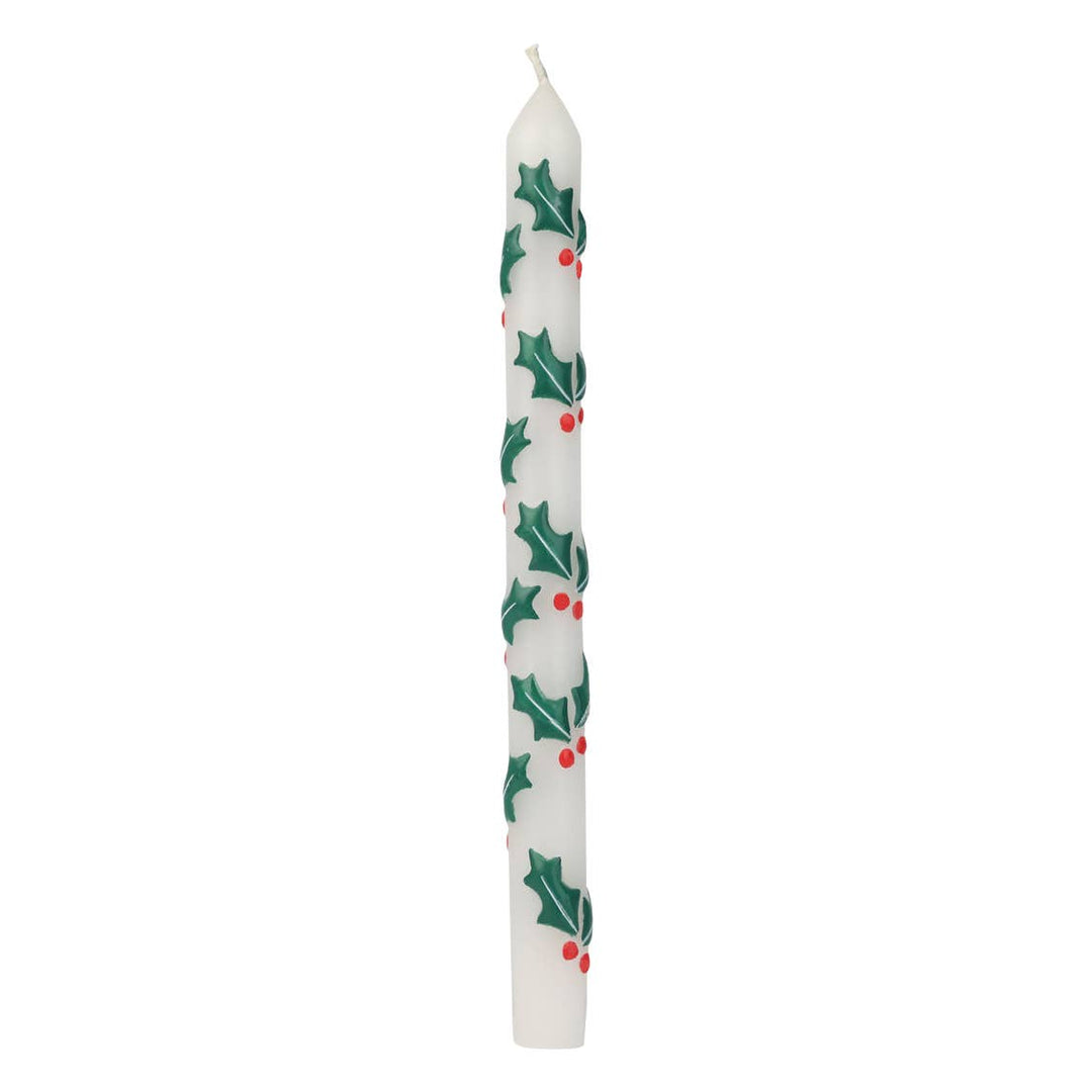 Holly Christmas Taper Candles
