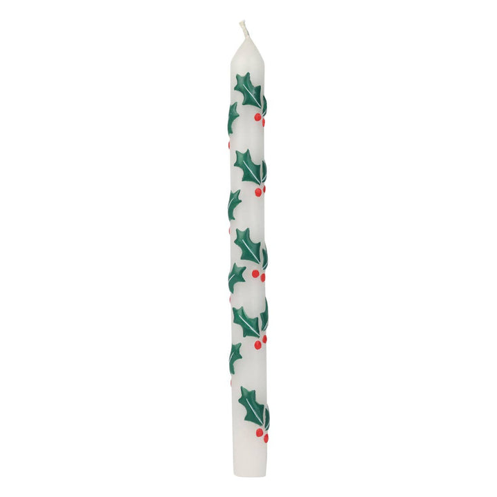 Holly Christmas Taper Candles