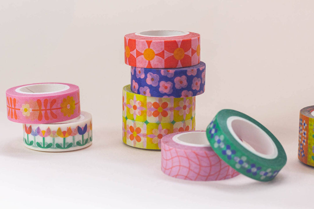 Primrose Party 15mm • Retro Scattered Flowers Washi Tape