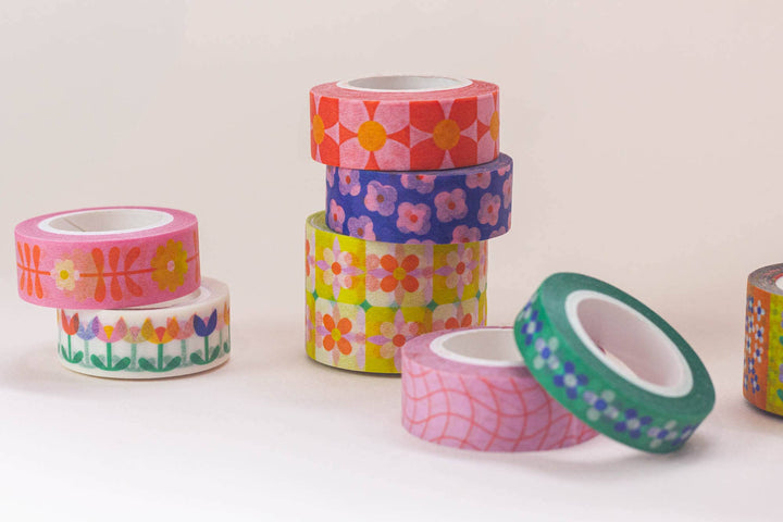 Primrose Party 15mm • Retro Scattered Flowers Washi Tape