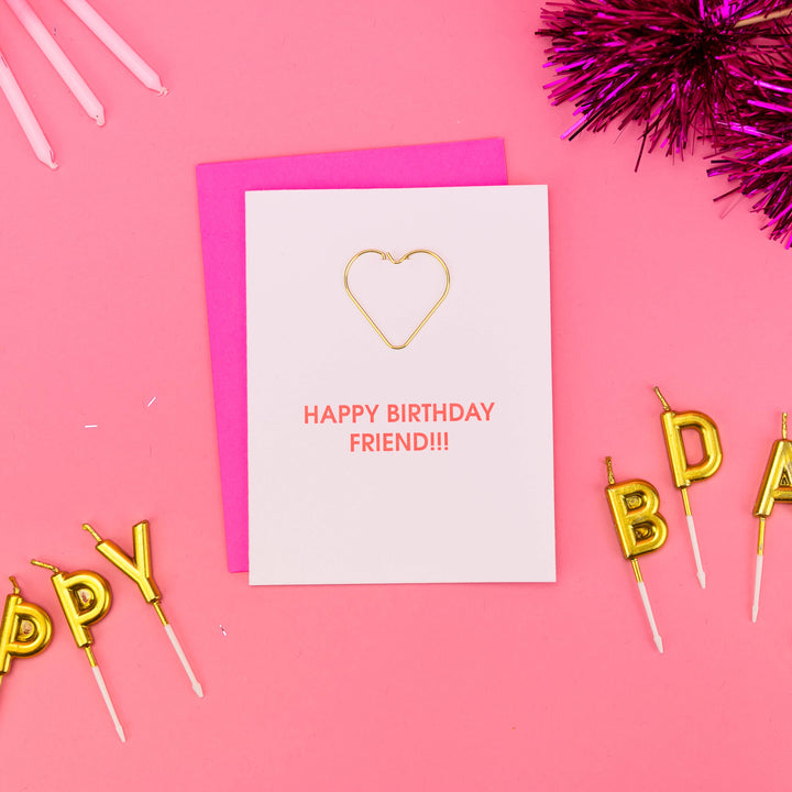 Happy Birthday Friend - Heart Paper Clip Letterpress Card
