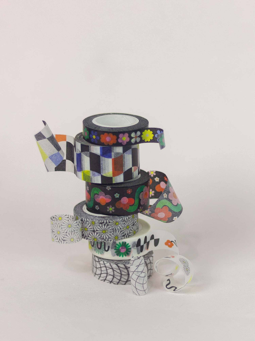 Grid Noir Black and White Wavy Grid Washi Tape – 15mm