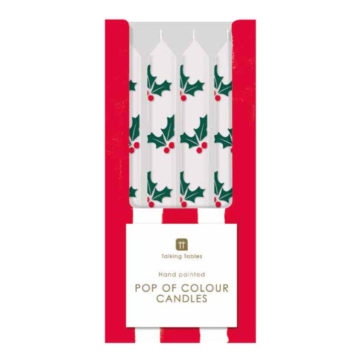 Holly Christmas Taper Candles