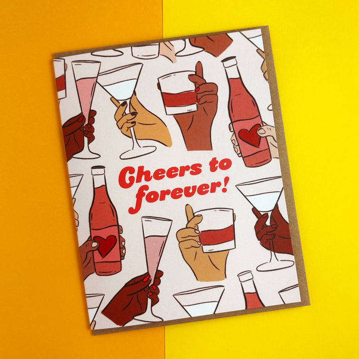 Cheers To Forever Wedding Card: Clear sleeve