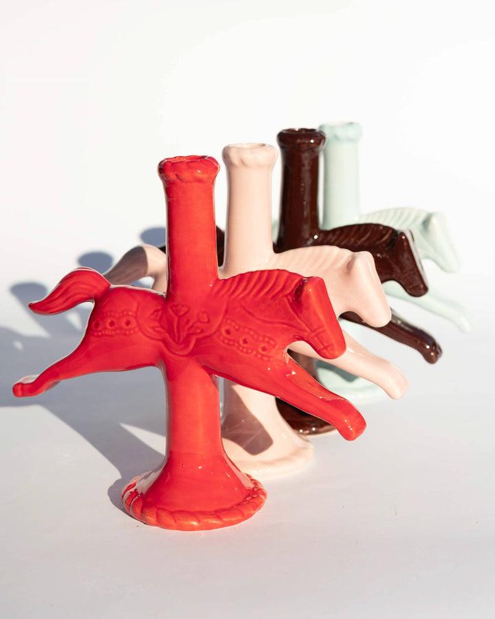 Dala Horse Candlestick Holder | Light Pink