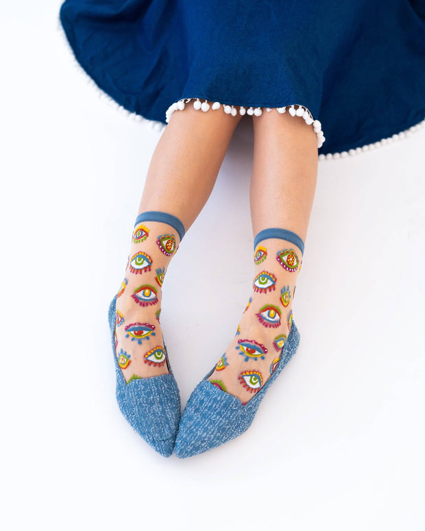 Evil Eye Sheer Crew Socks