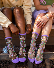 Rabbit Floral Black Sheer Crew Sock