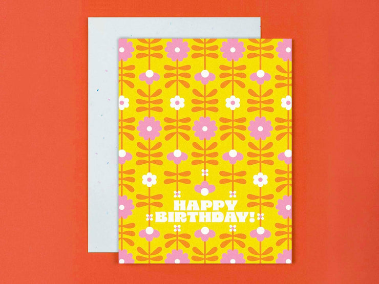 Retro Flower Tower Birthday Card