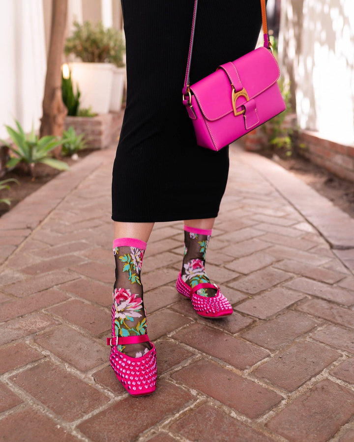 English Rose Black Sheer Crew Sock